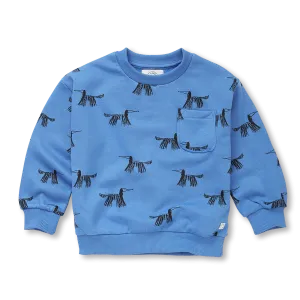 1383-SWEATSHIRT POCKET DOGS PRINT BLUE-Morecule Blue