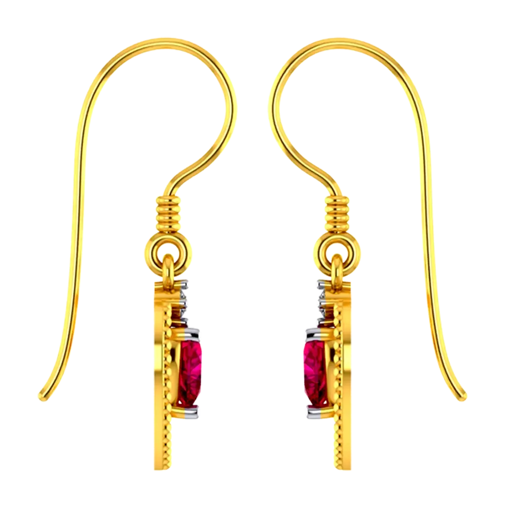 22k Heart Shaped Gold Earrings With A Red Stone