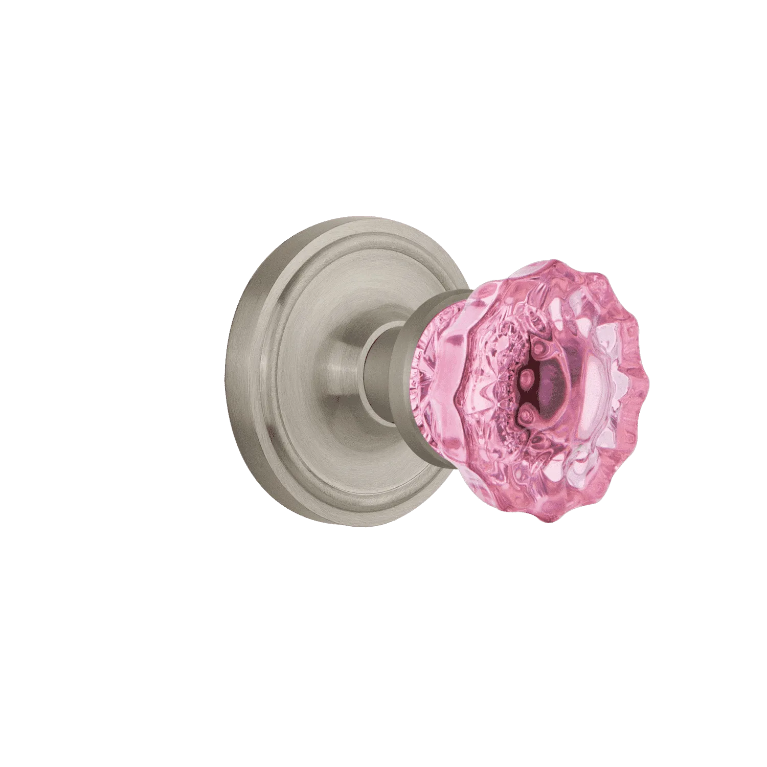 Classic Rosette with Pink Crystal Knob in Satin Nickel