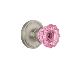 Classic Rosette with Pink Crystal Knob in Satin Nickel