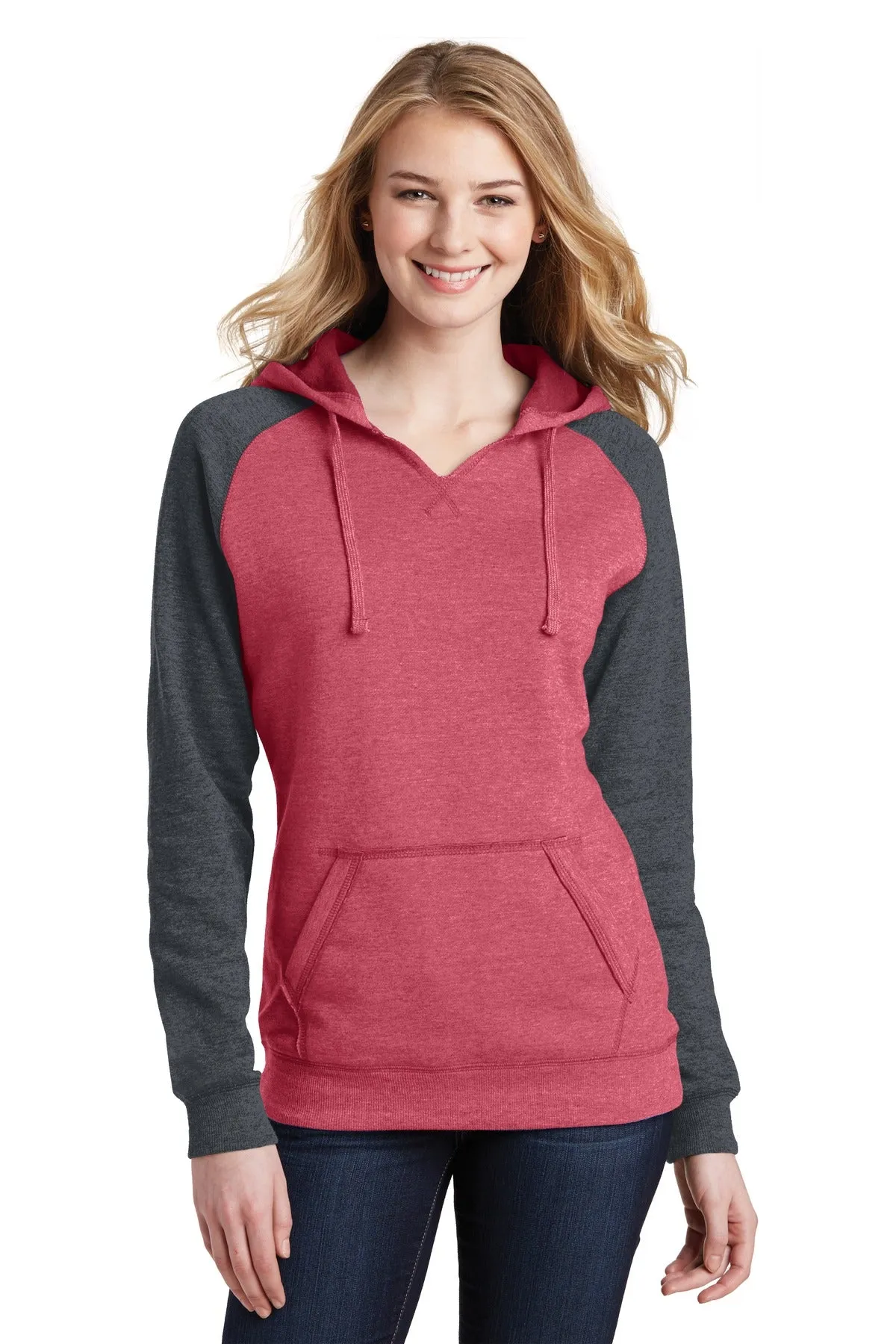 District Women's Lightweight Fleece Raglan Hoodie.  DT296