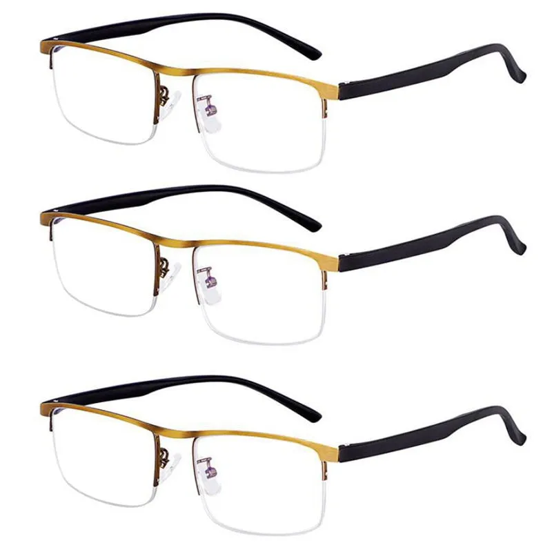 Evun Huo Unisex Full Rim Square Stainless Steel Progressive Reading Glasses 0998