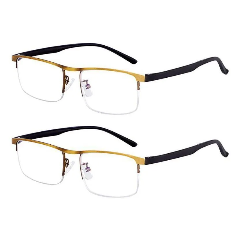 Evun Huo Unisex Full Rim Square Stainless Steel Progressive Reading Glasses 0998