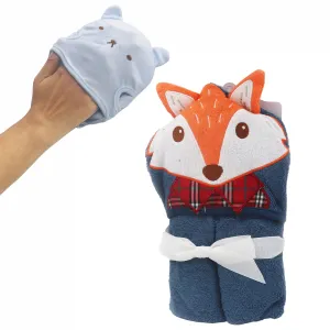 Fox Cotton Hooded Baby Bath Towel with Baby Loofah