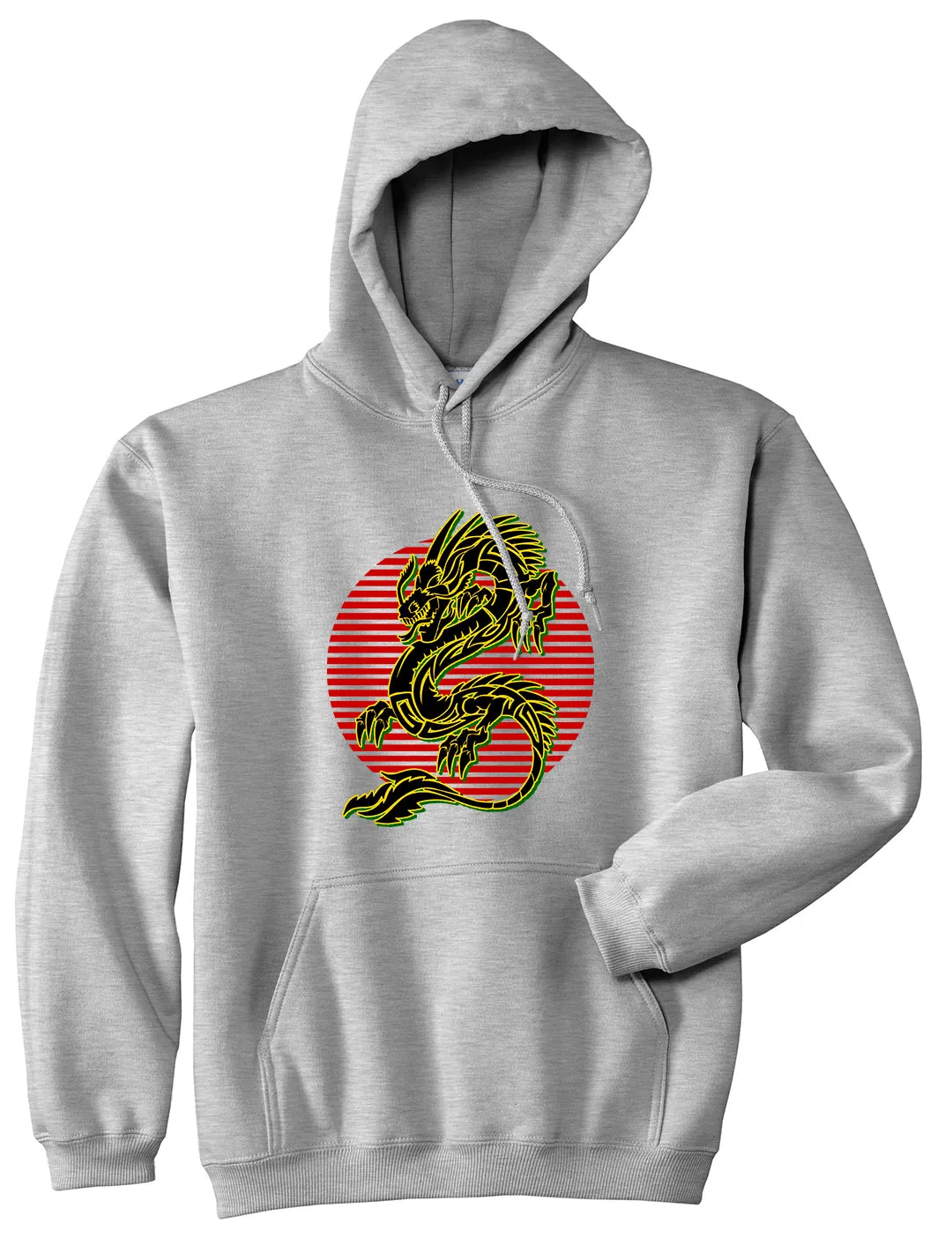 Japanese Dragon Red Sun Mens Pullover Hoodie