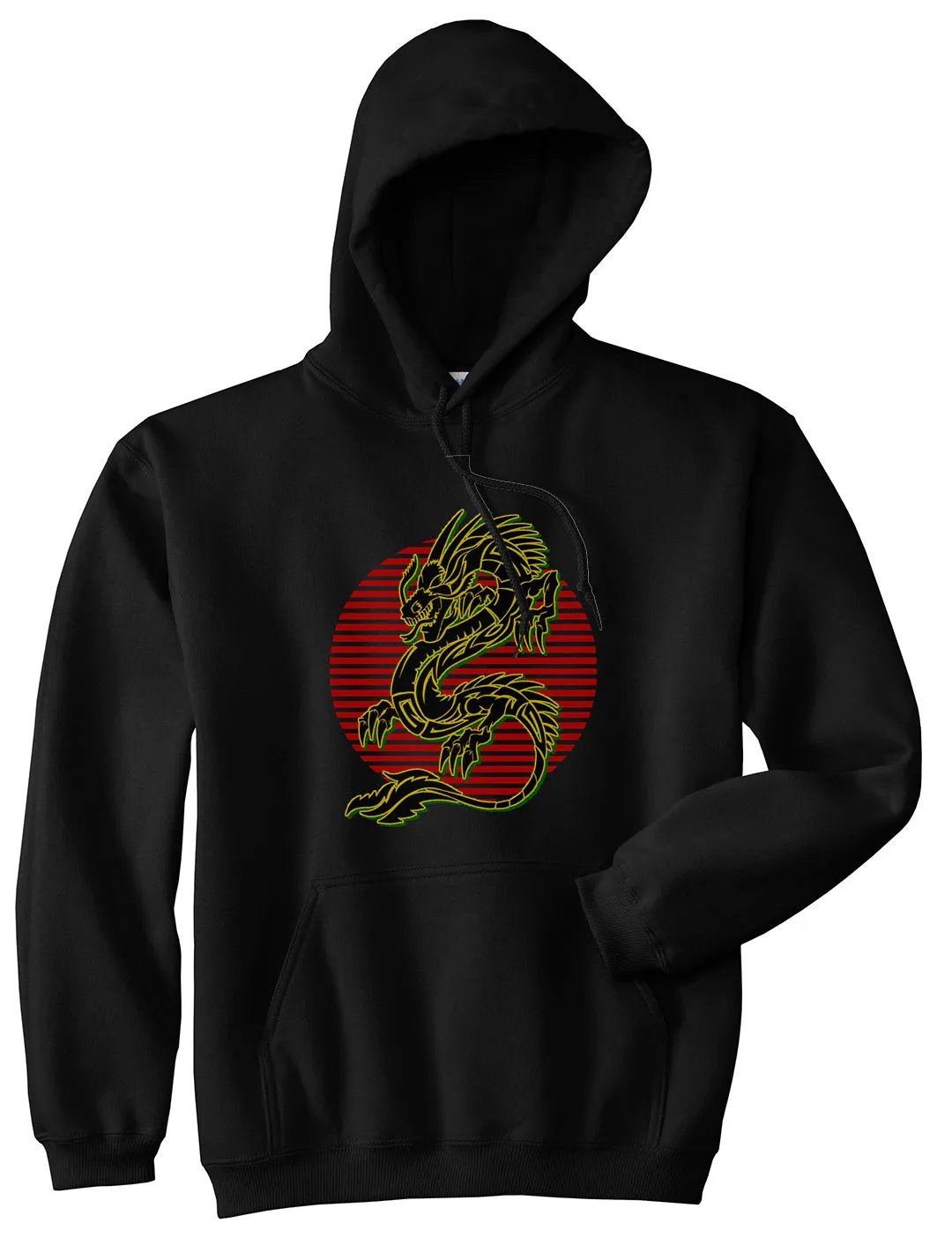 Japanese Dragon Red Sun Mens Pullover Hoodie