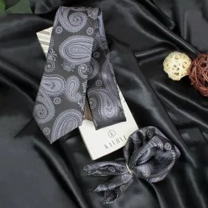 Kovove Black Paisley Necktie and Pocket Square Gift Box