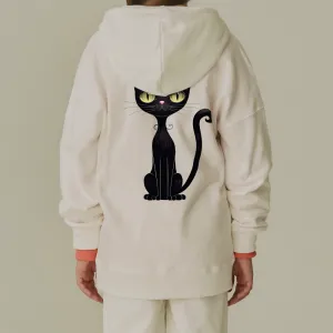 Made in Korea fabric (for men and women) Black Cat 100% Kids hoodie zip-up