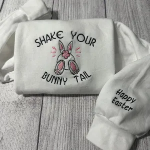 Shake Your Bunny Tail Embroidered Crewneck, Women's Embroidered Sweatshirts