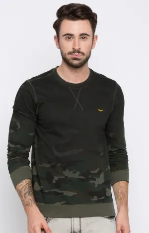 Spykar Green Printed Slim Fit Sweatshirt