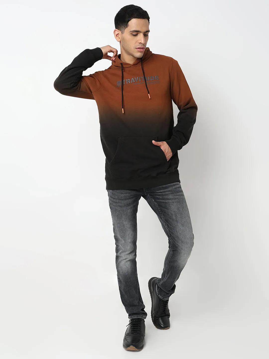 Spykar Hooded Full Sleeves Red Sweatshirt For Men