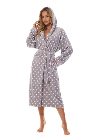 TEEK - Grey Polka-Dot Hooded Pocketed Bathrobe