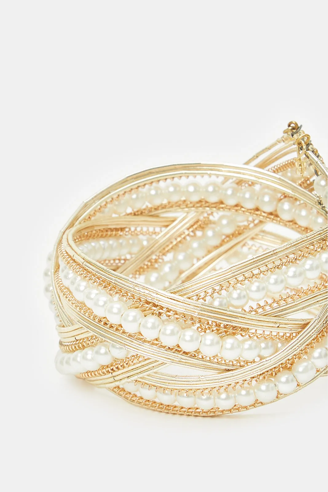 Women Gold Pearls Embellished Cuff