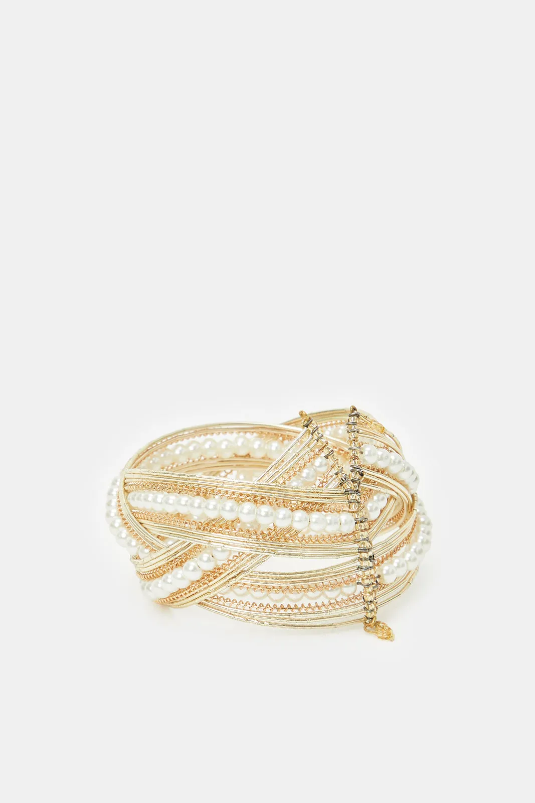 Women Gold Pearls Embellished Cuff