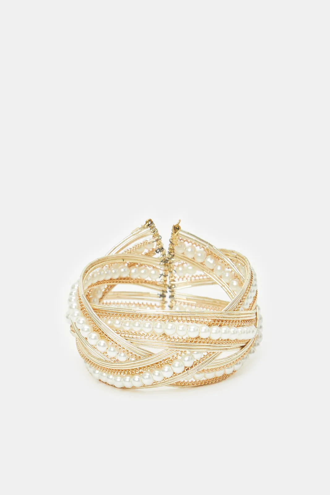 Women Gold Pearls Embellished Cuff